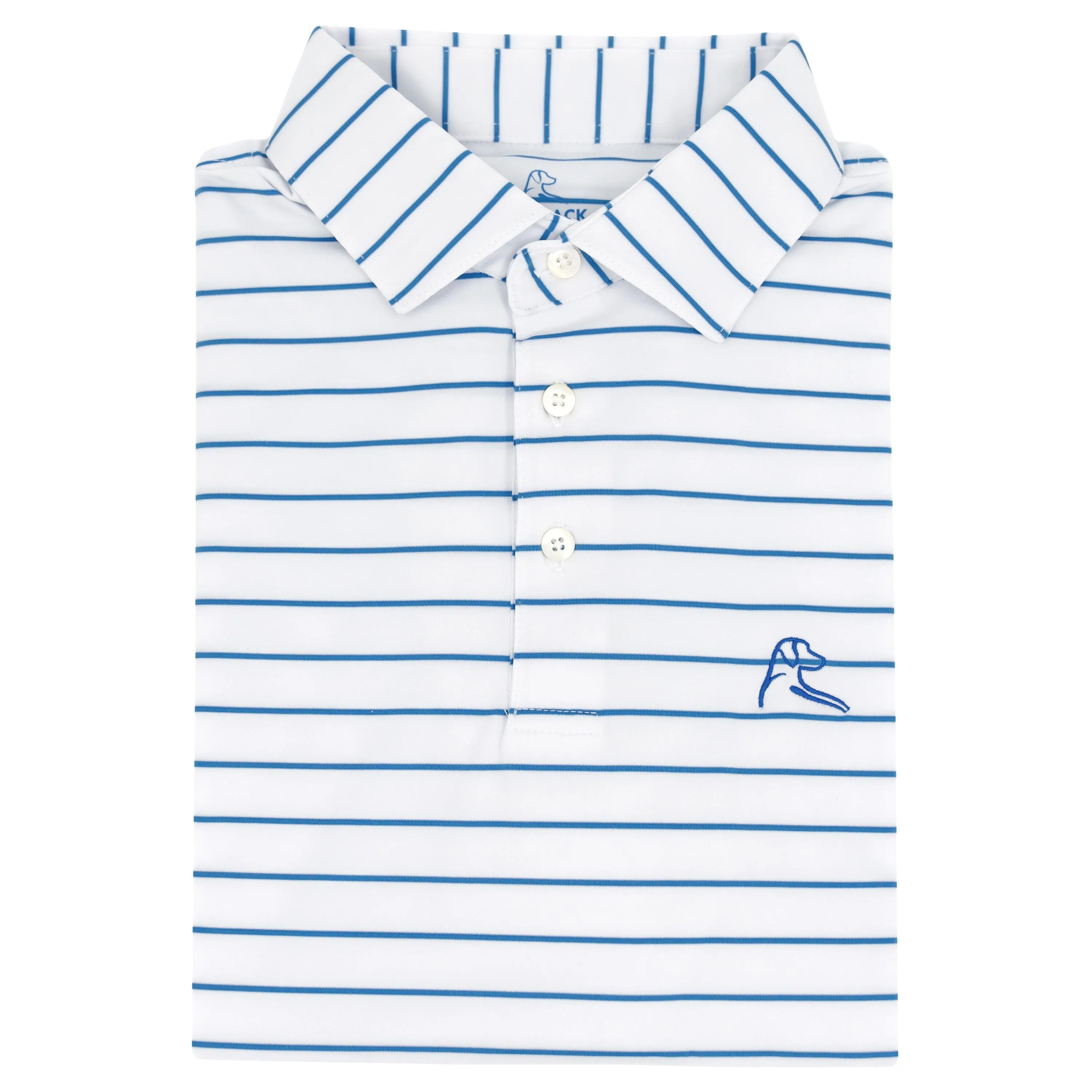 The Deck Stripe | Performance Polo | The Deck Stripe - White/Birdie Blue