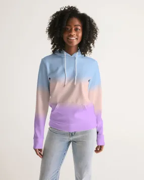 Tie Dye Women Pullover Hoodie, Pastel Blue Pink Gradient Ombre Aesthetic Graphic Hooded Long Sleeve Sweatshirt with Pockets