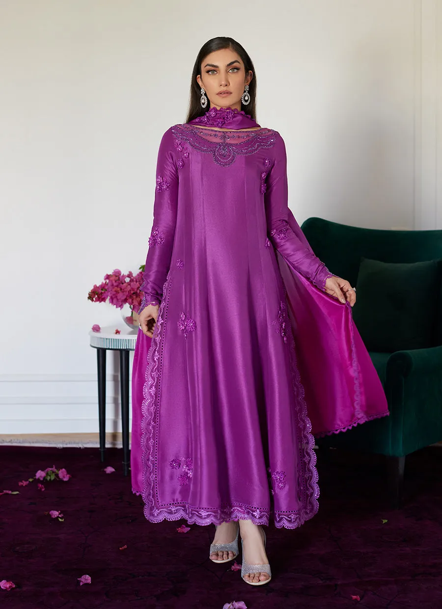 Tierra Muted Magenta Embroidered Raw Silk Kalidar With Dupatta