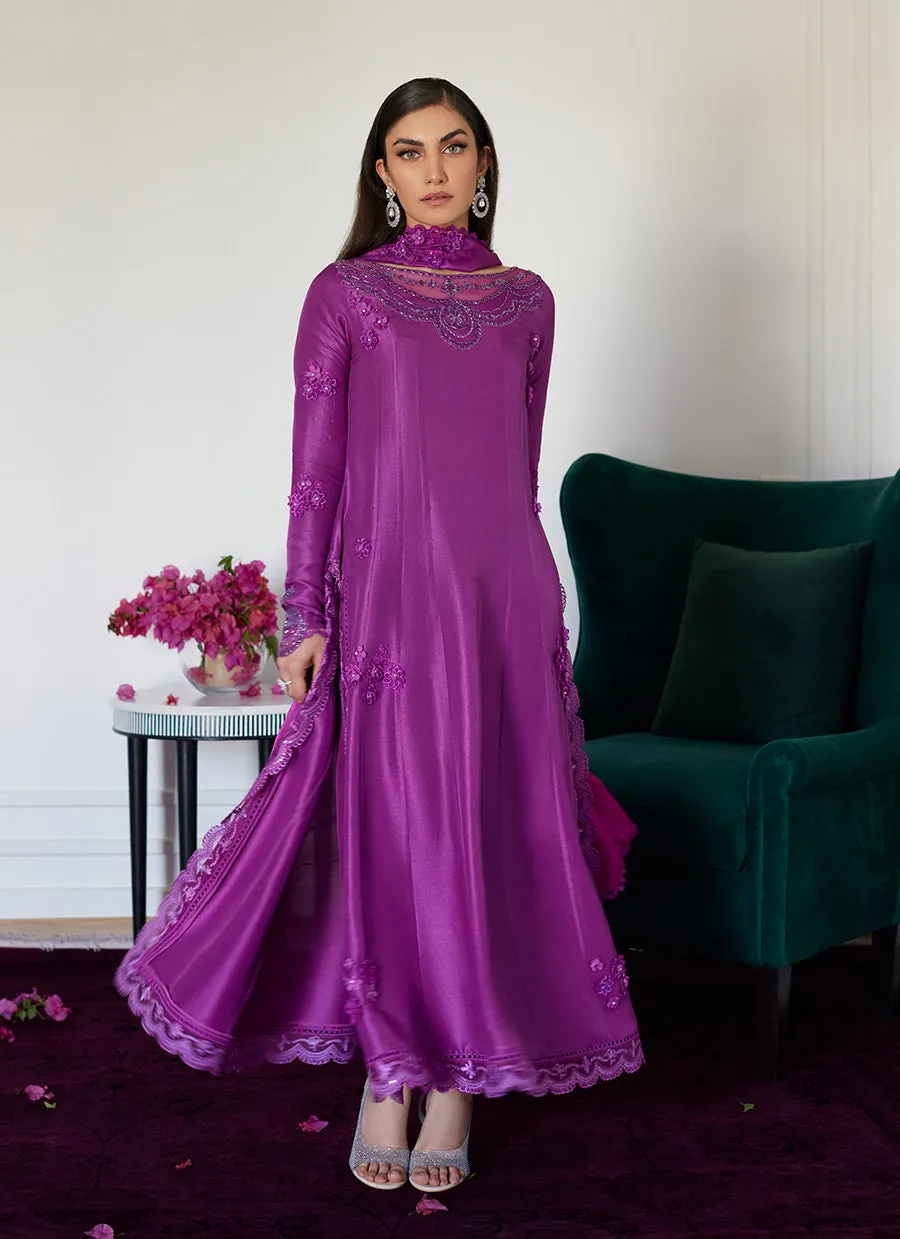 Tierra Muted Magenta Embroidered Raw Silk Kalidar With Dupatta