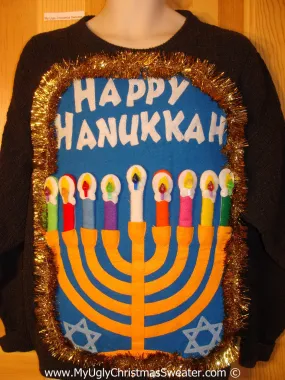 Ugly Christmas Sweater Party Hanukkah Sweater Mens with Menorah (j247)