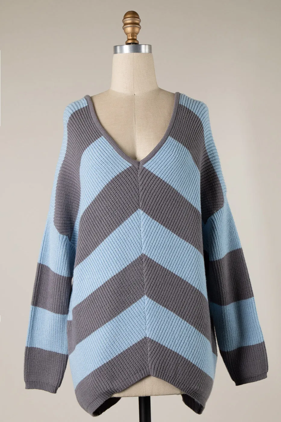 V NECK CHEVRON PATTERN CABLE KNIT SWEATER 1 PACK