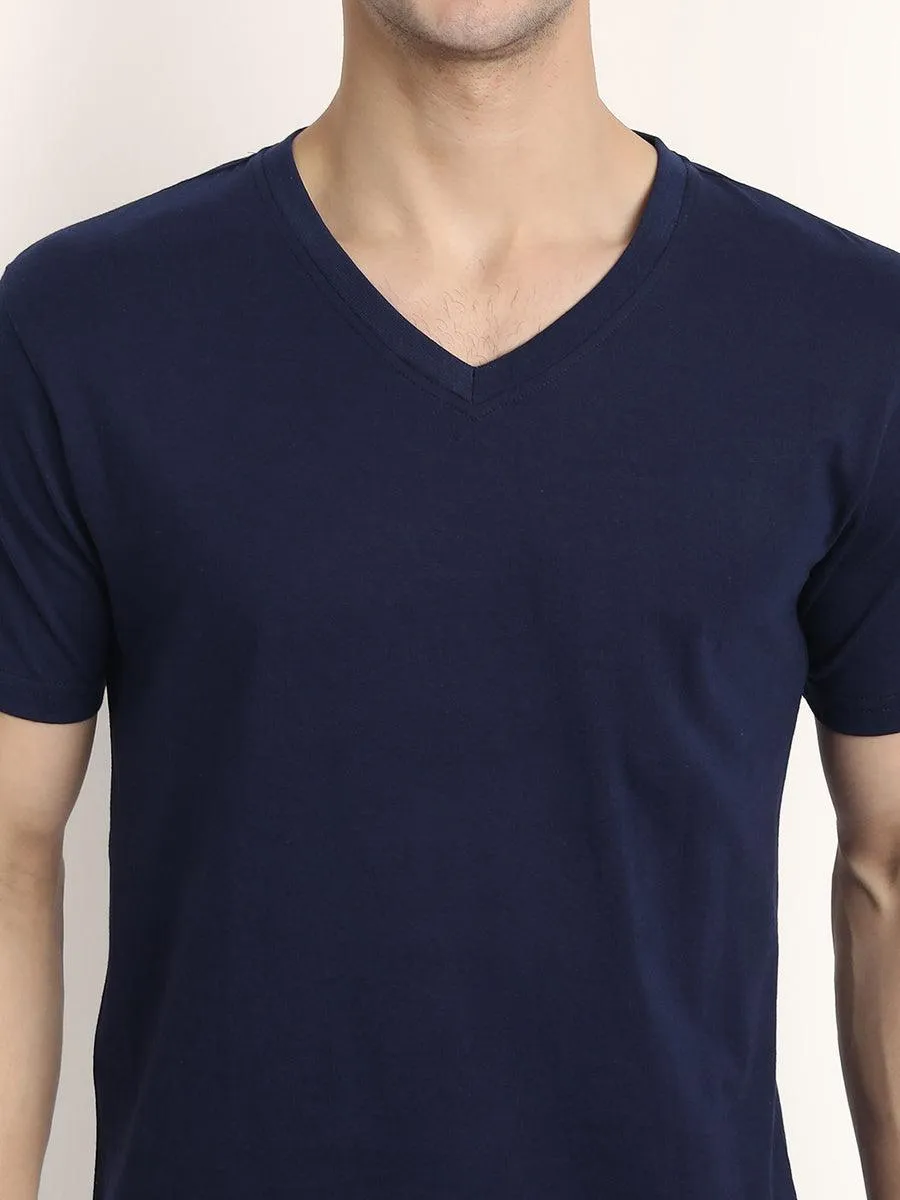 V Neck SHORT SLEEVE T SHIRT - Navy Blue