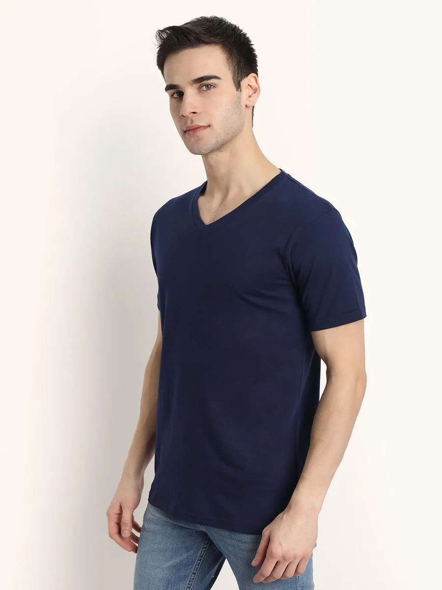 V Neck SHORT SLEEVE T SHIRT - Navy Blue