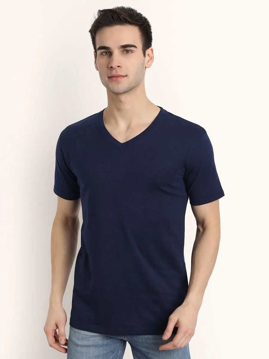 V Neck SHORT SLEEVE T SHIRT - Navy Blue