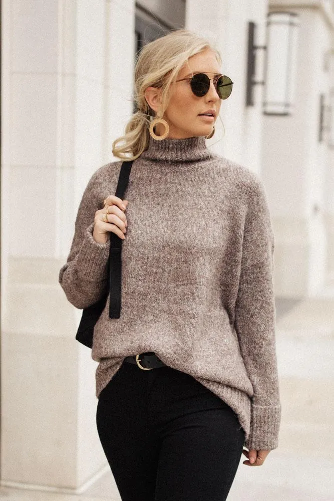 Vero Moda Bethany Oversized Roll Neck Sweater in Taupe-FINAL SALE