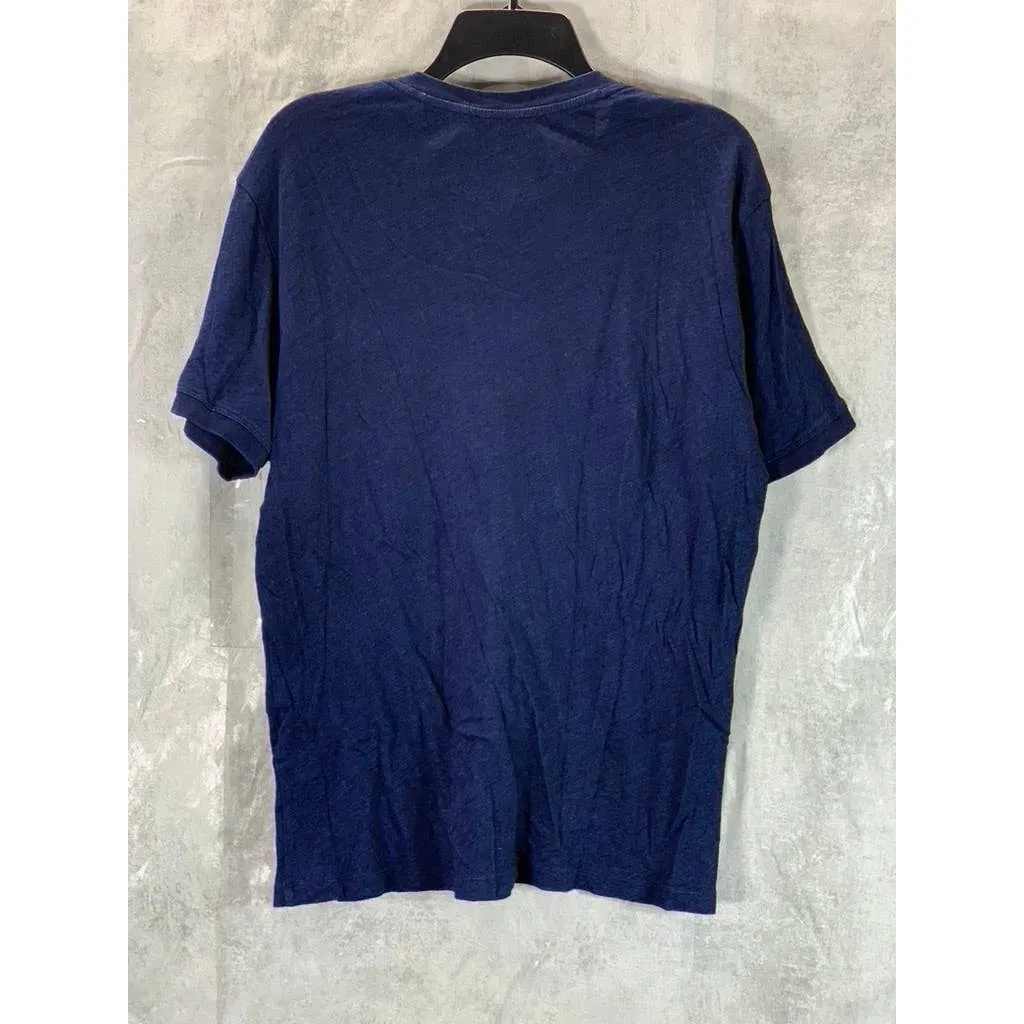 VINCE. Men's Navy Heathered Short-Sleeve Henley T-Shirt SZ M