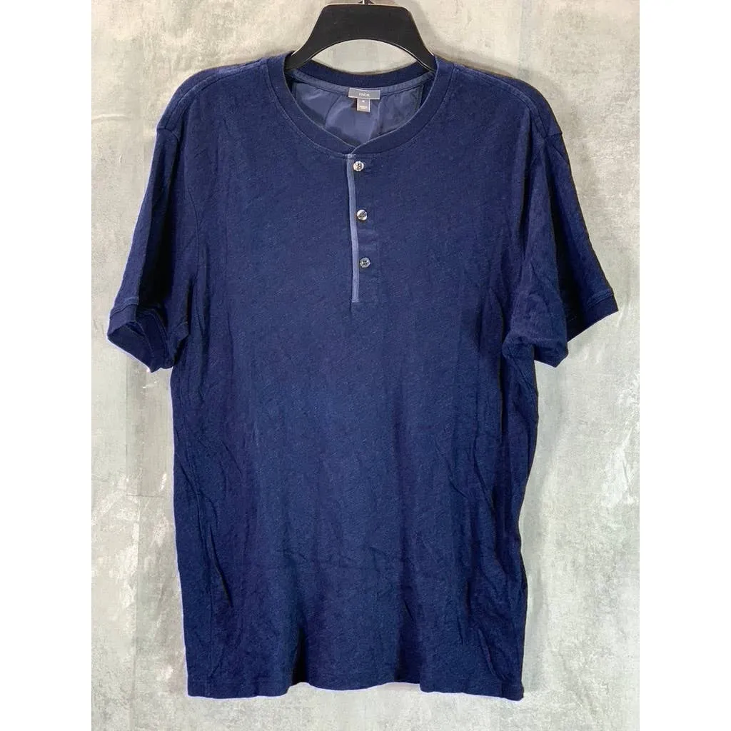 VINCE. Men's Navy Heathered Short-Sleeve Henley T-Shirt SZ M