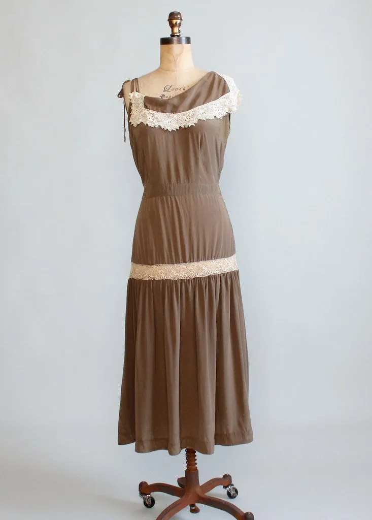 Vintage 1930s Silk and Tatted Lace Asymmetrical Sundress