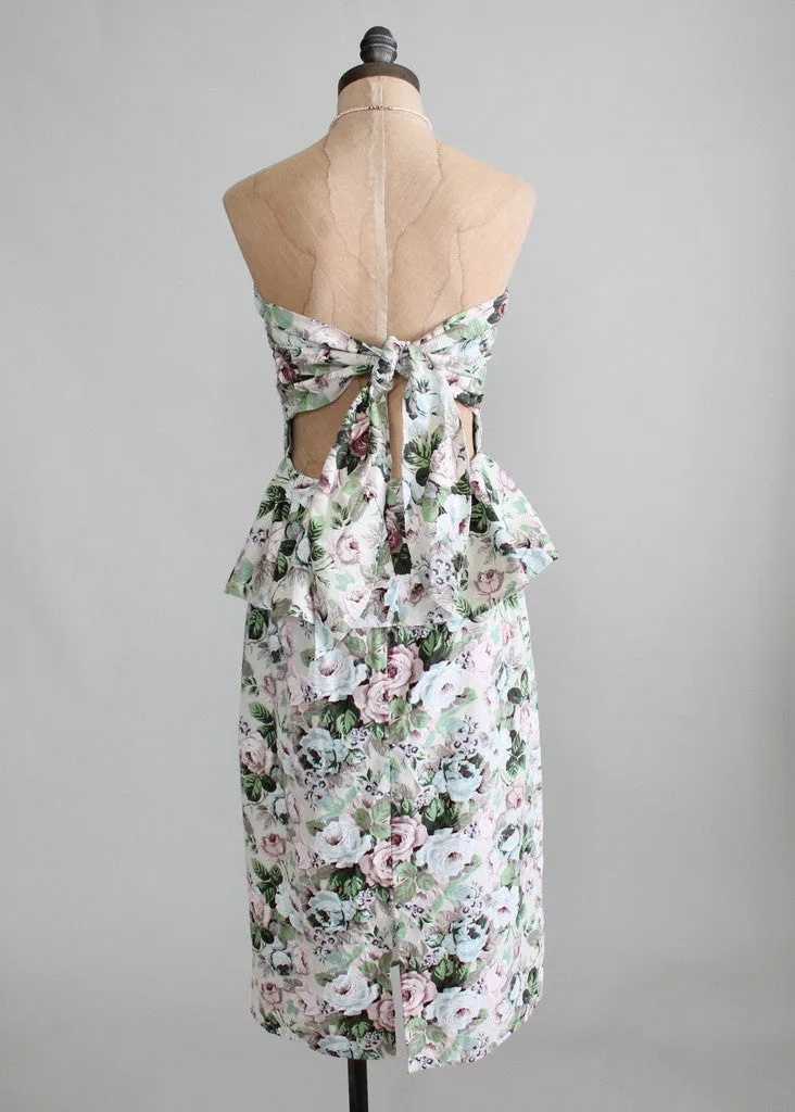 Vintage 1980s Floral Peplum Pin Up Style Dress