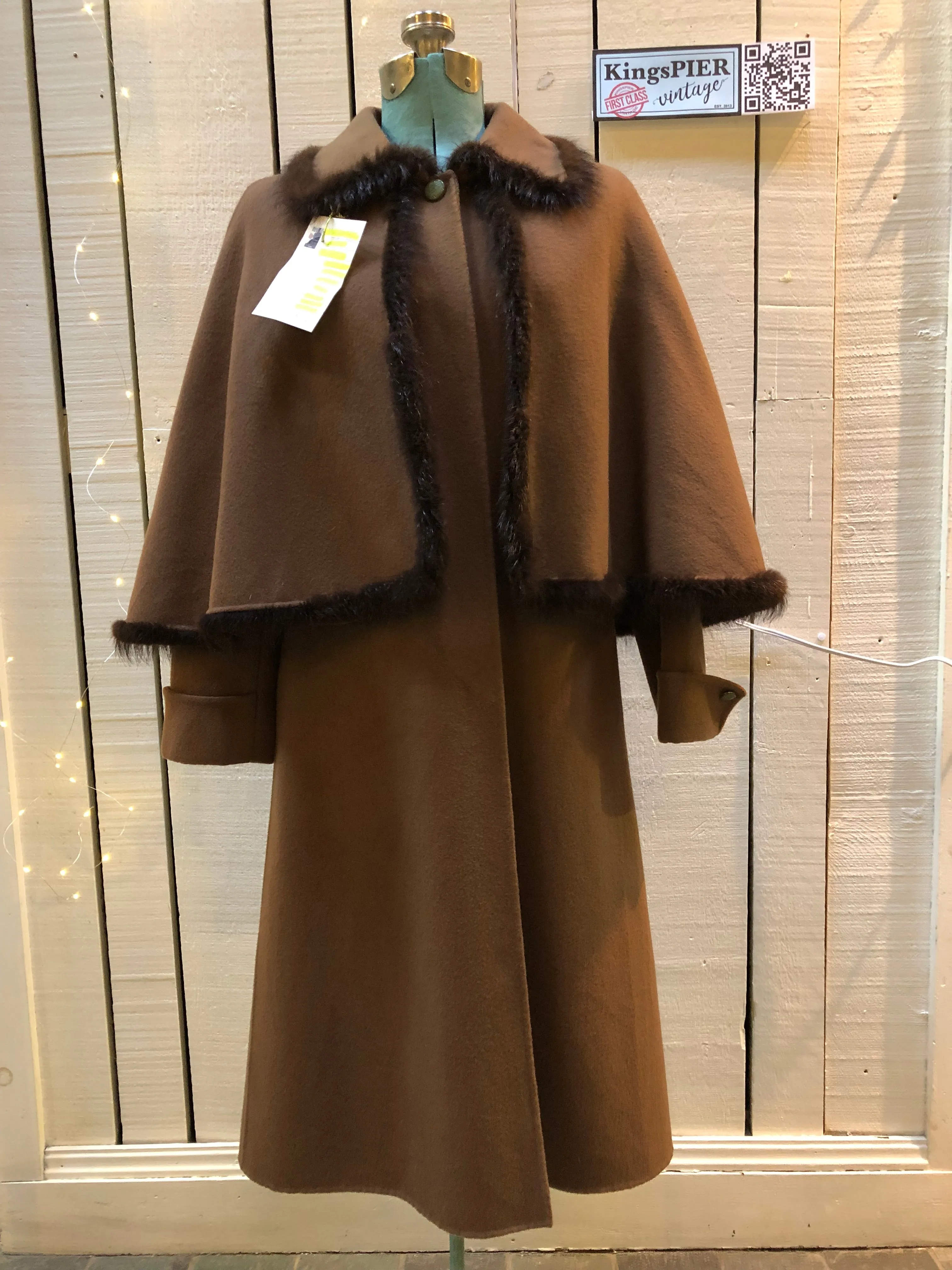 Vintage “Ch” by Tokyo and Co Long Coat with Fur Trim Cape