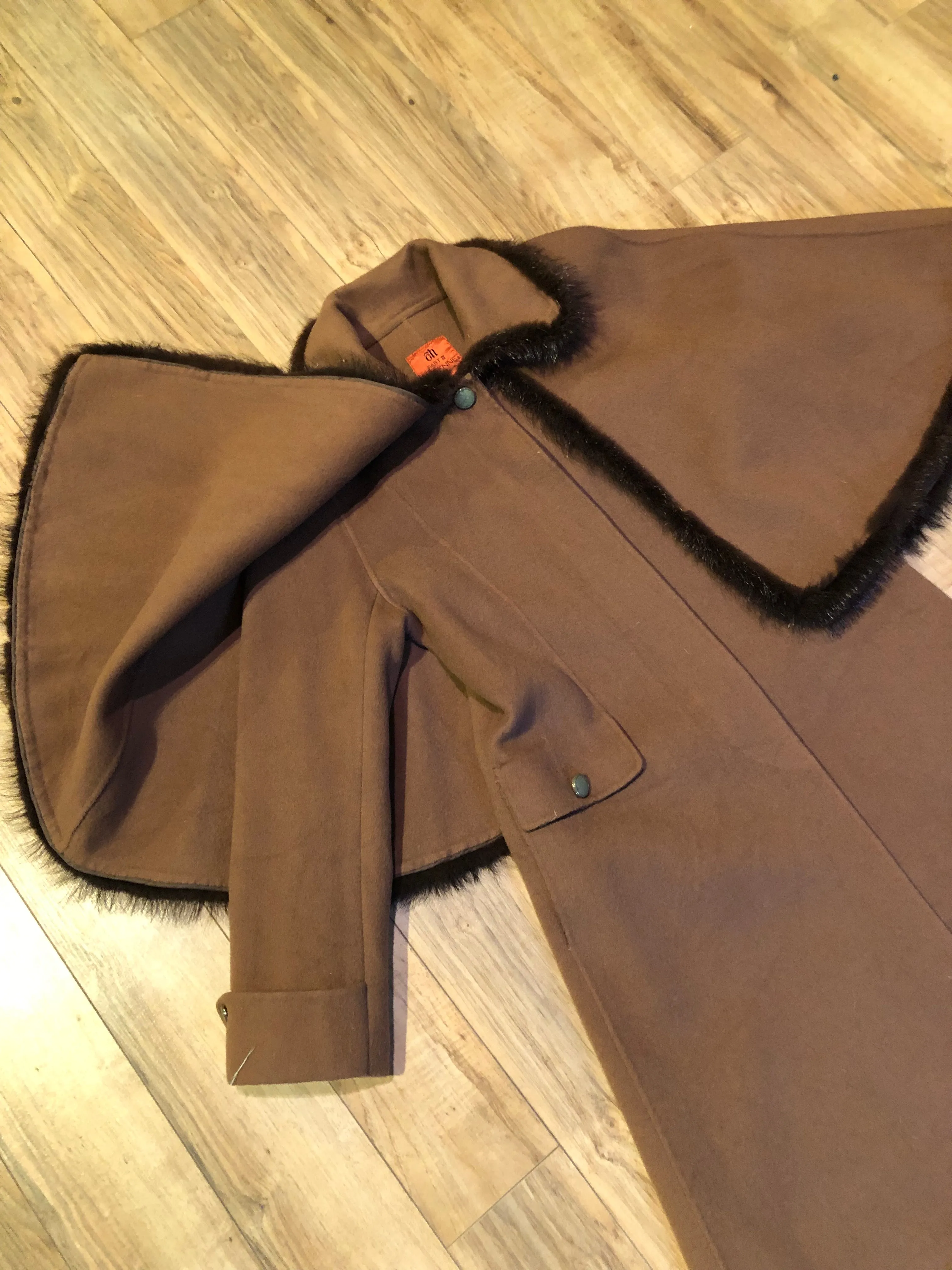 Vintage “Ch” by Tokyo and Co Long Coat with Fur Trim Cape