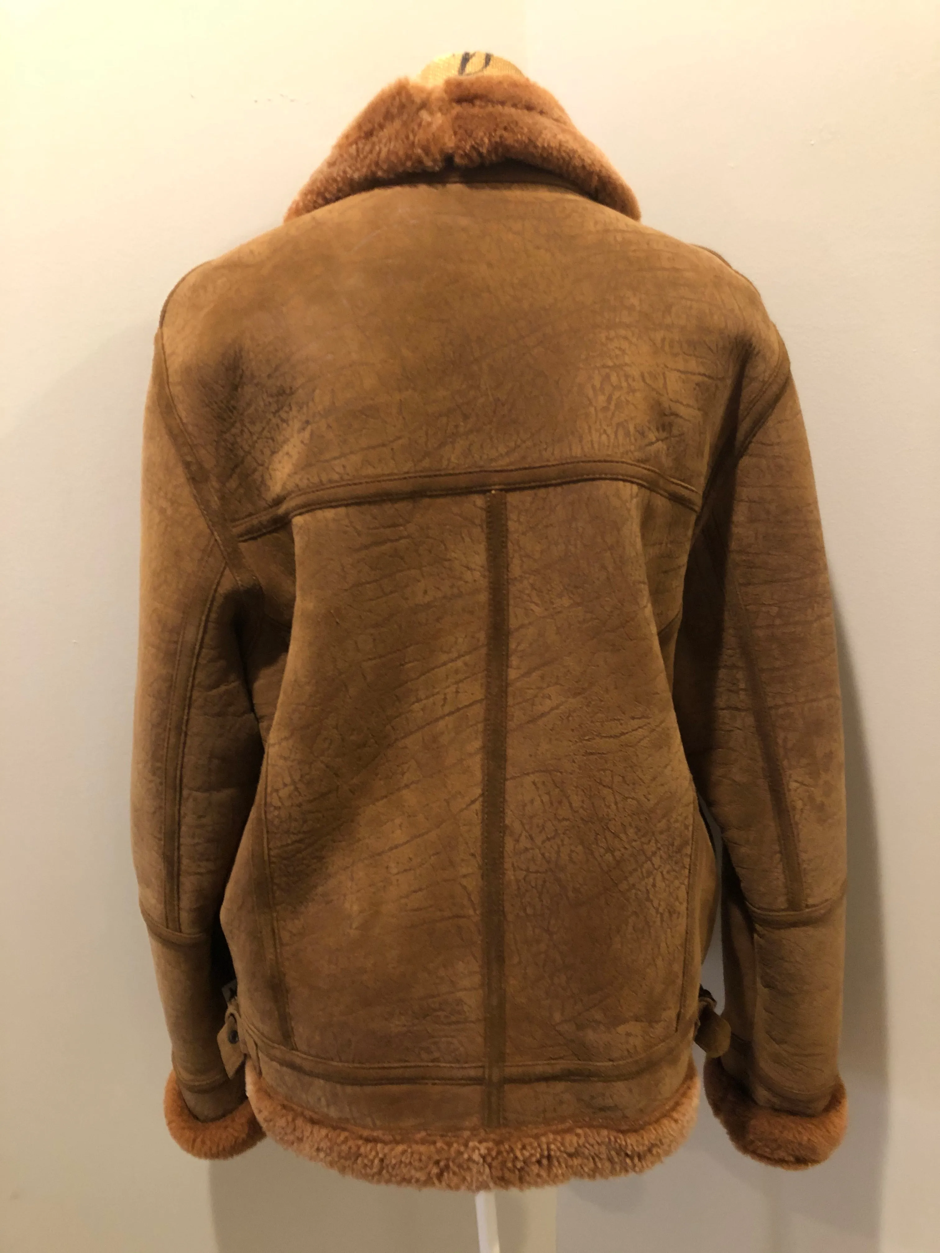 Vintage Hilshien Brown Shearling Bomber Coat