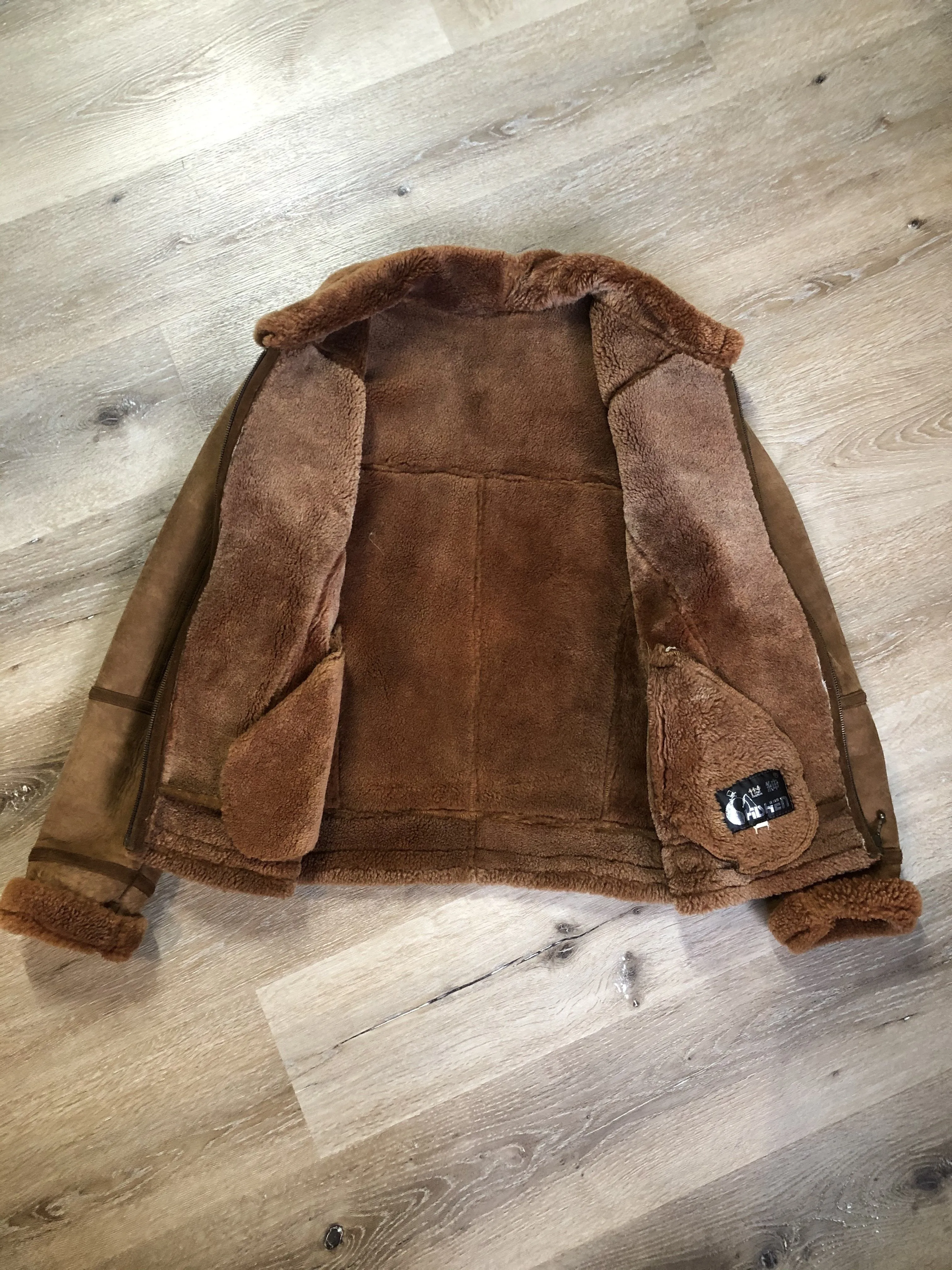 Vintage Hilshien Brown Shearling Bomber Coat