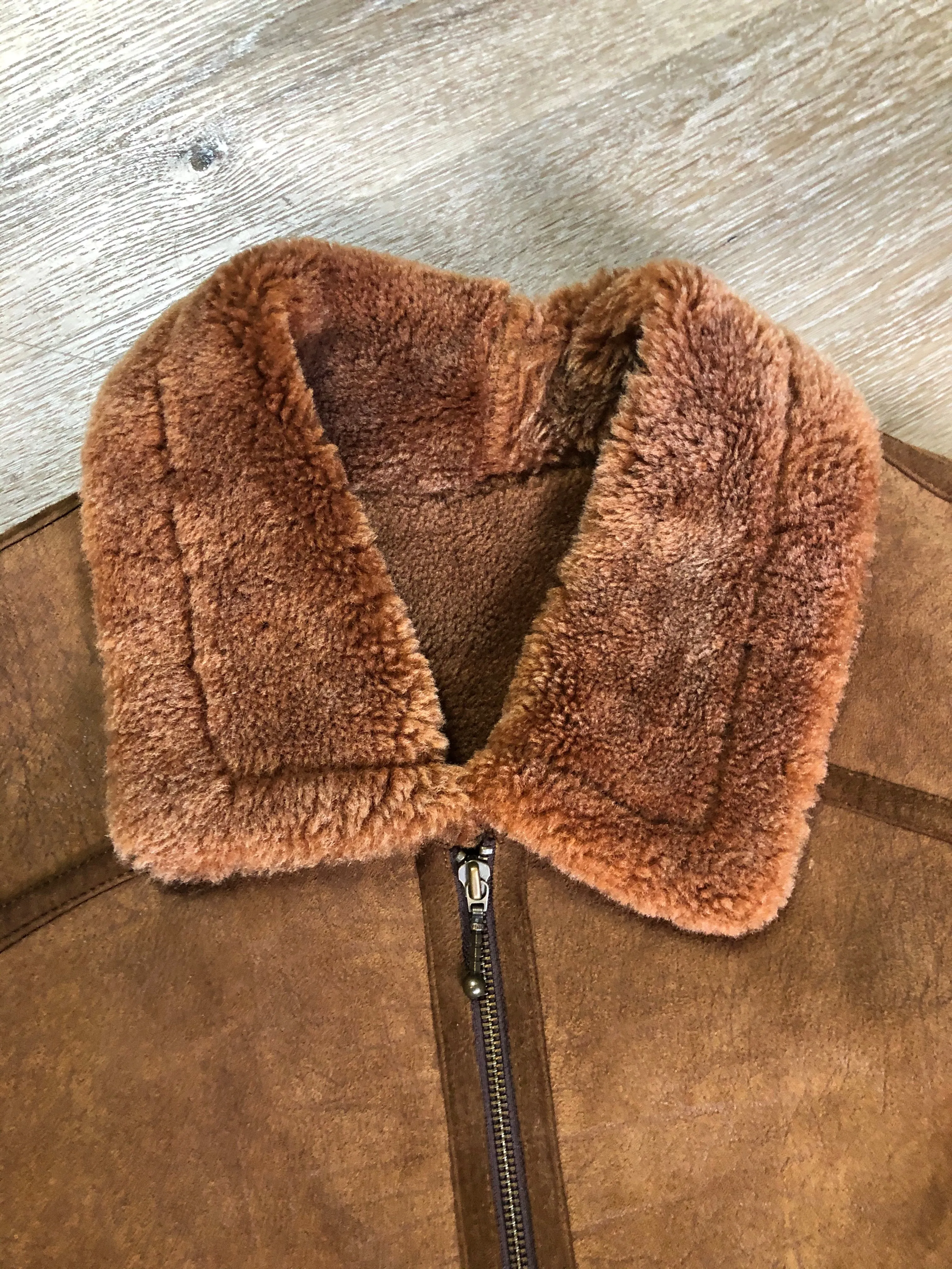 Vintage Hilshien Brown Shearling Bomber Coat