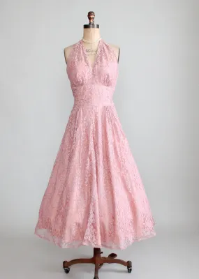 Vintage Late 1940s Lace Halter Party Dress