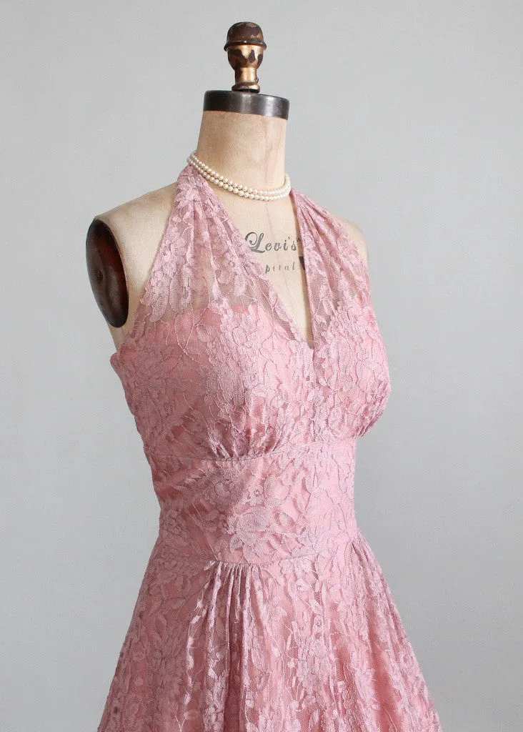 Vintage Late 1940s Lace Halter Party Dress