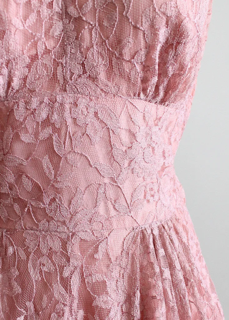 Vintage Late 1940s Lace Halter Party Dress