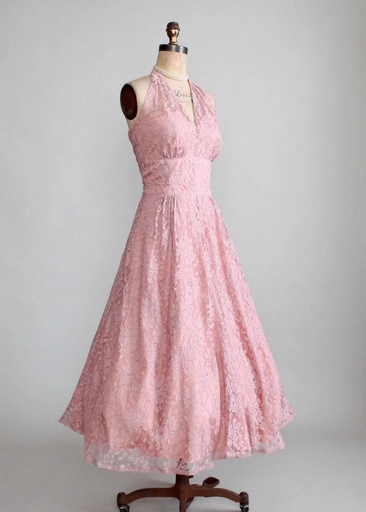 Vintage Late 1940s Lace Halter Party Dress