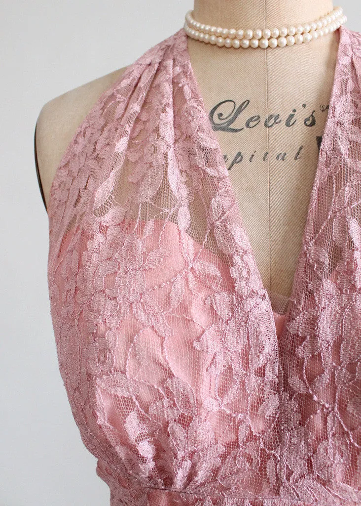 Vintage Late 1940s Lace Halter Party Dress