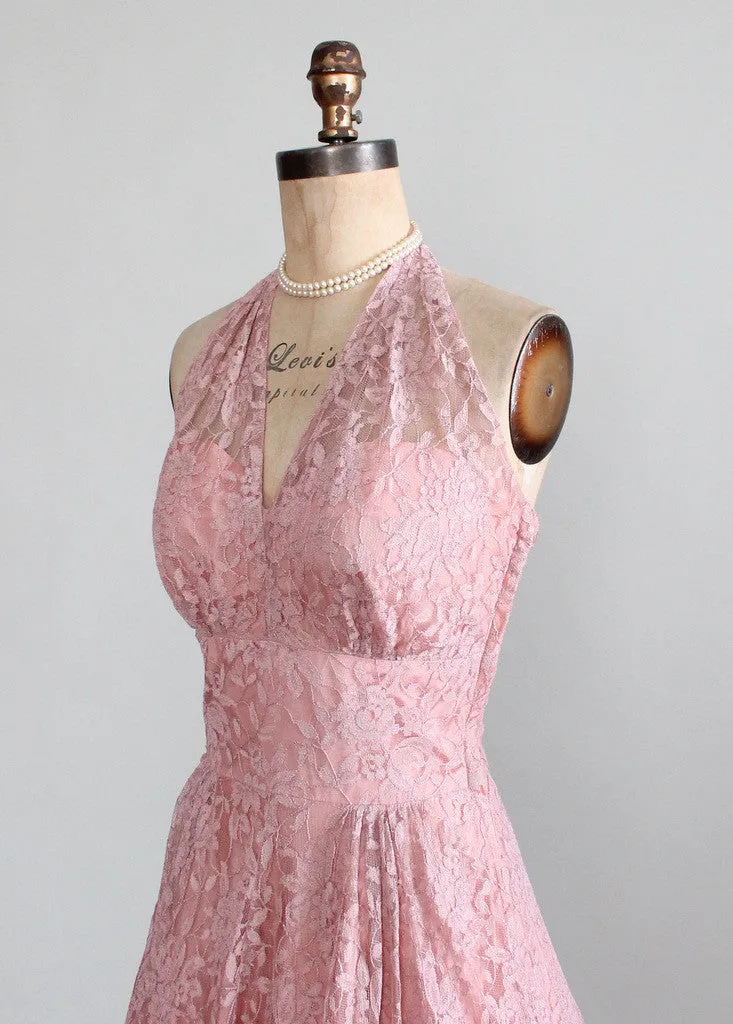 Vintage Late 1940s Lace Halter Party Dress