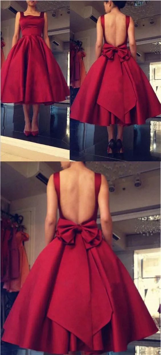 Vintage Red Prom Dress Short Prom Dress Backless Red Prom Dress MA053