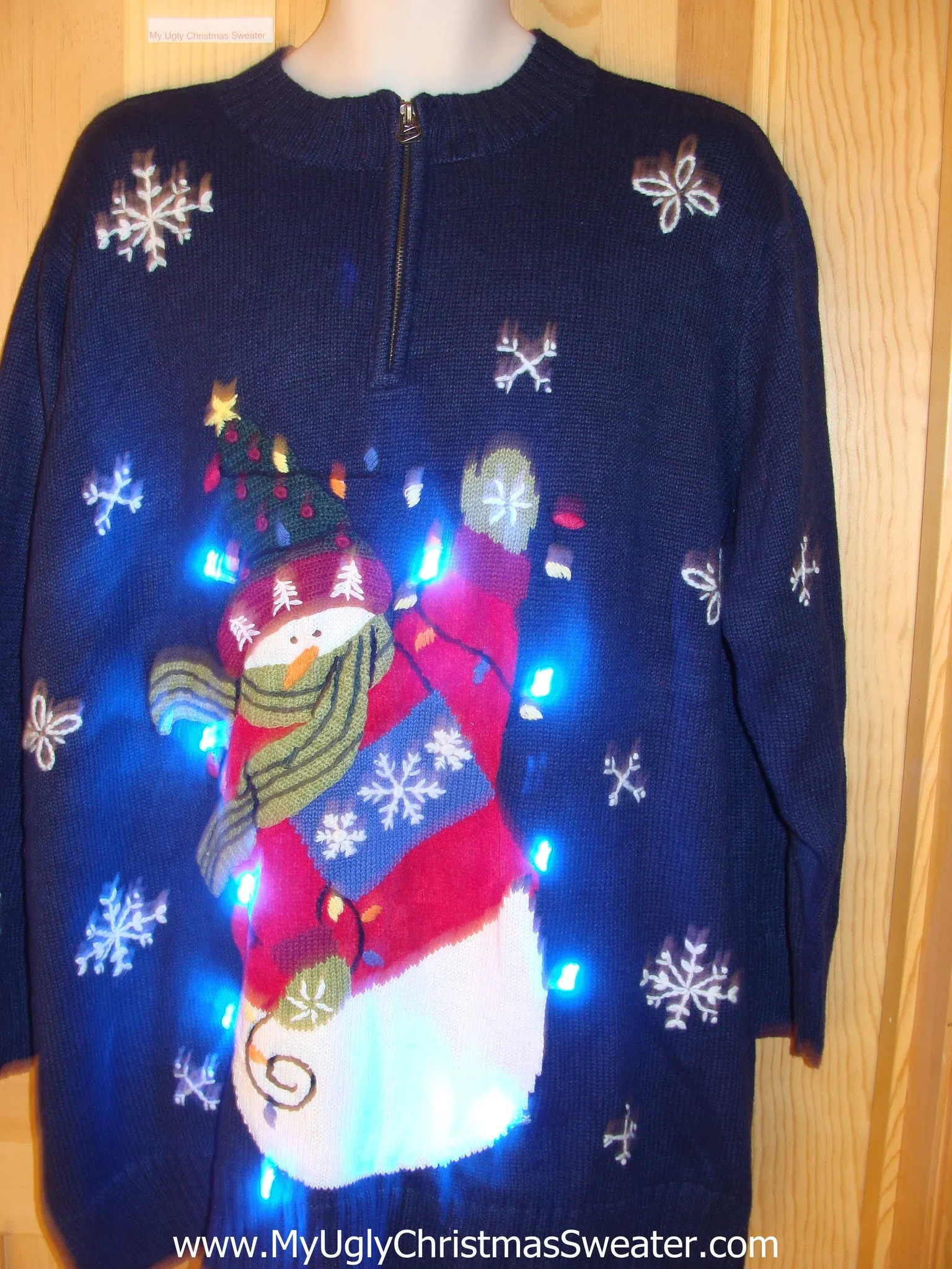 Waving Snowman Light Up Ugly Christmas Sweater