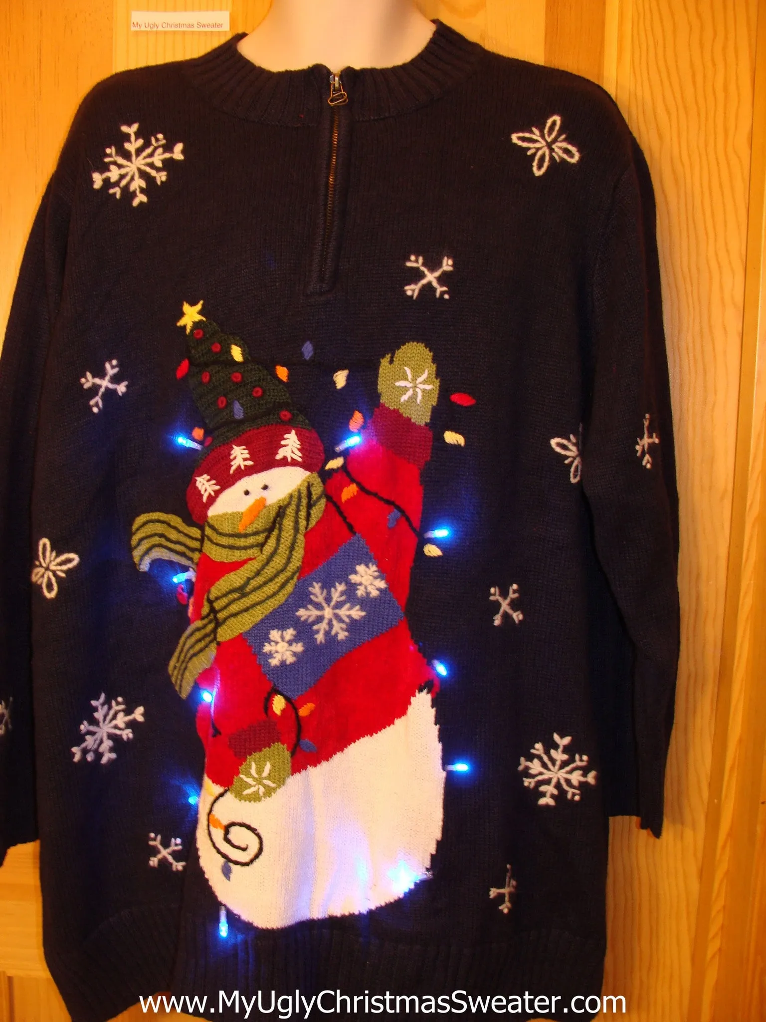 Waving Snowman Light Up Ugly Christmas Sweater