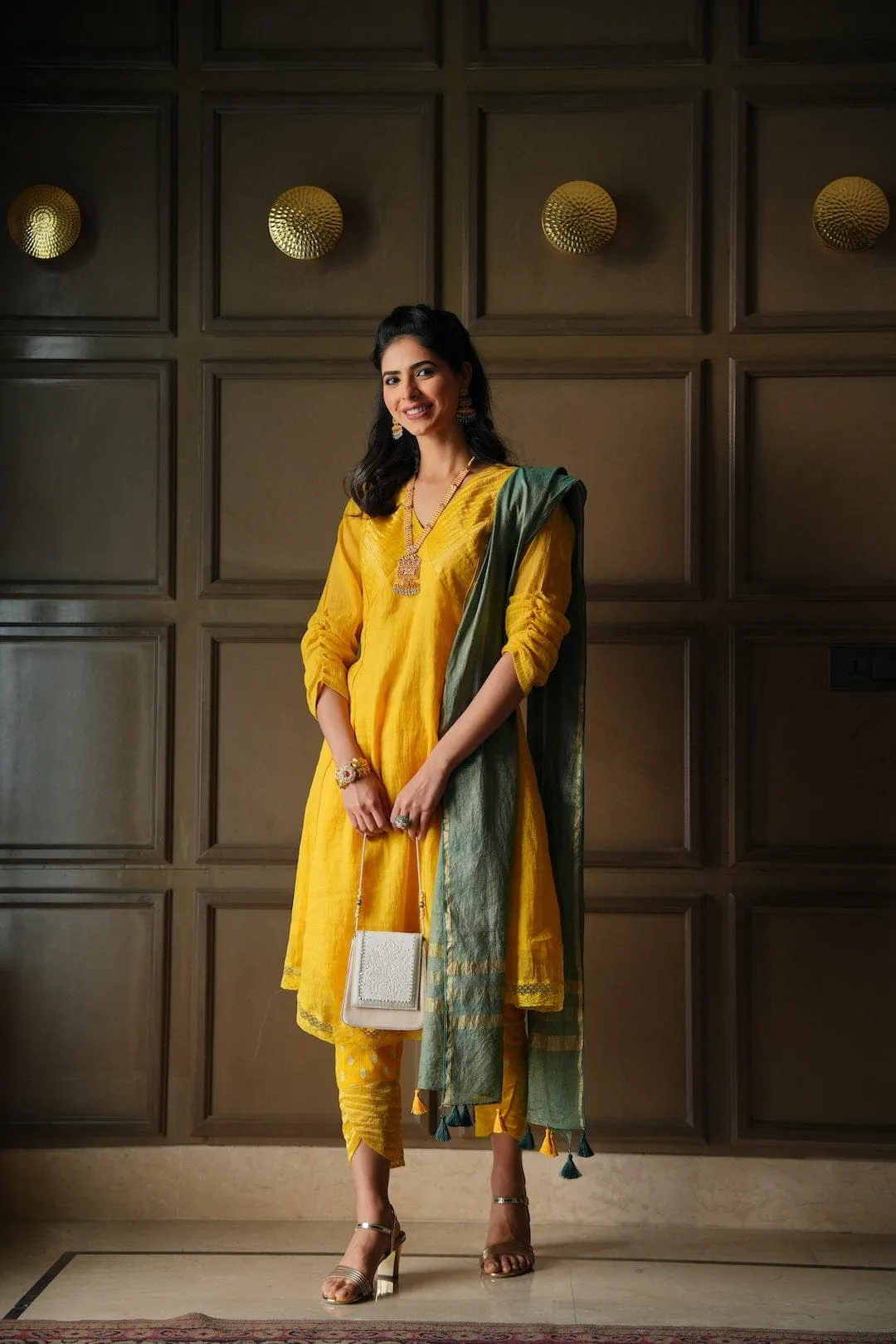 Yellow Shimmer Zari Kurta Set