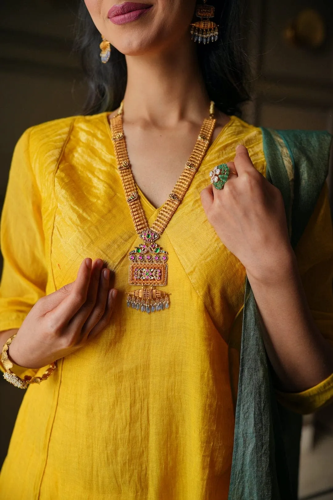 Yellow Shimmer Zari Kurta Set