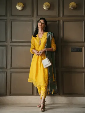 Yellow Shimmer Zari Kurta Set