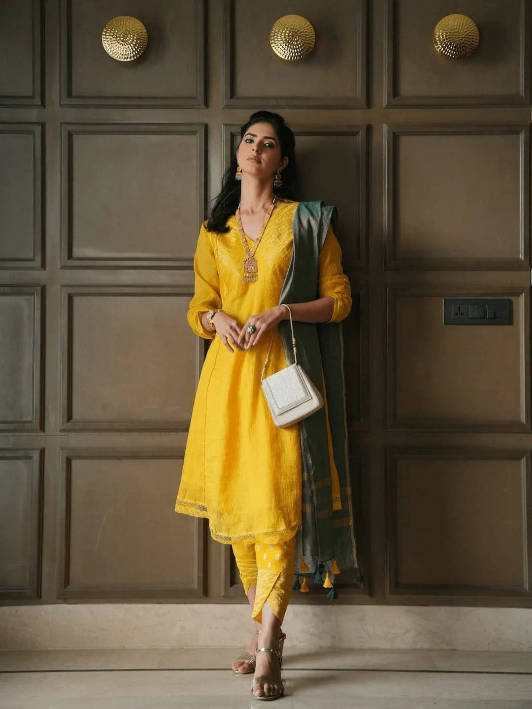 Yellow Shimmer Zari Kurta Set