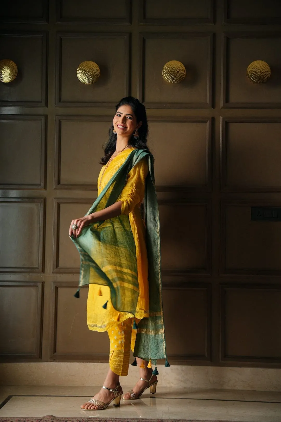 Yellow Shimmer Zari Kurta Set