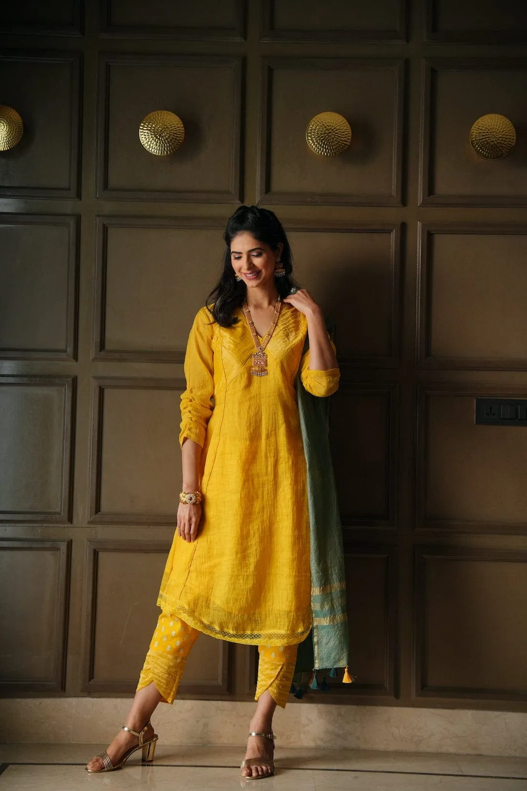 Yellow Shimmer Zari Kurta Set